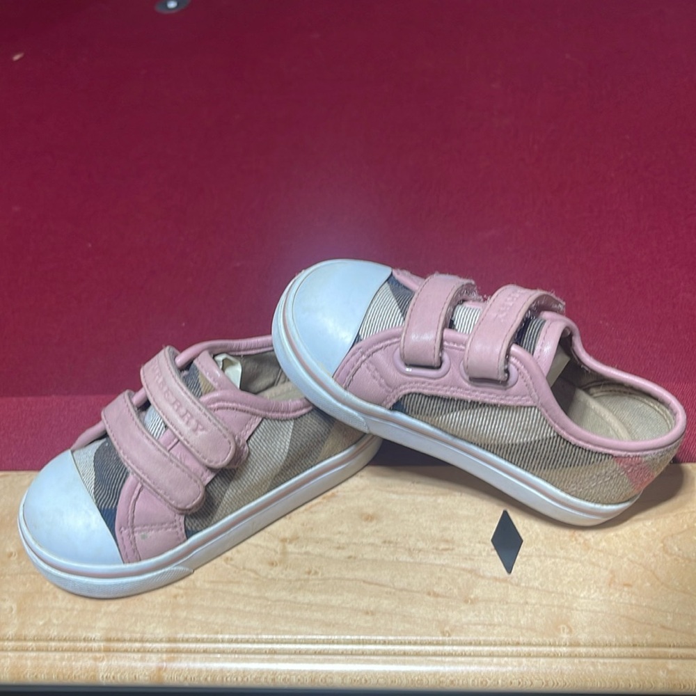 Burberry Girls 21 US 5.5 Pink Brown Red White Velcro Toddler Sneakers